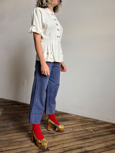 Vintage 1940's Women's Blouse with Round Buttons