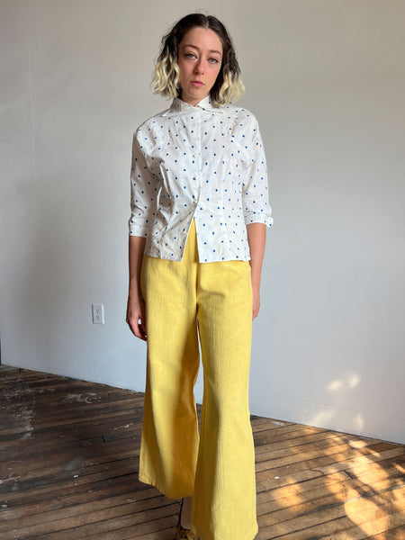 Vintage 1940's Novelty Print Blouse, Embroidered Cards