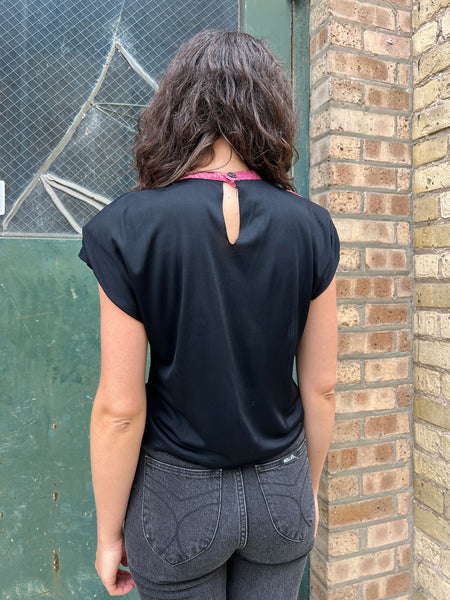 Vintage 1940's Pink Lamé and Black Rayon Jersey Blouse