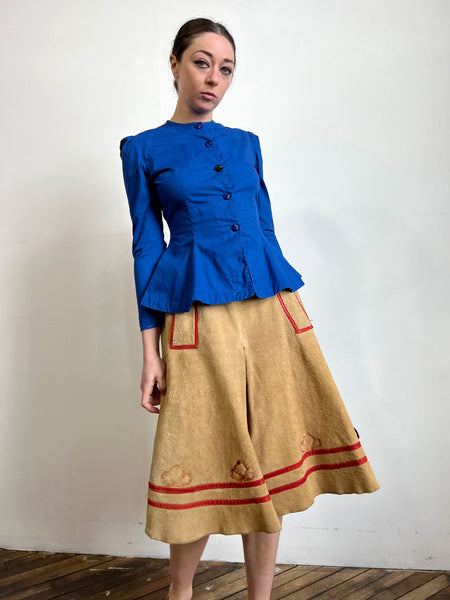 Vintage 1930's - 1940's Cotton Long Sleeve Blouse