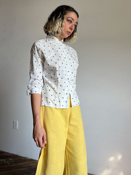 Vintage 1940's Novelty Print Blouse, Embroidered Cards