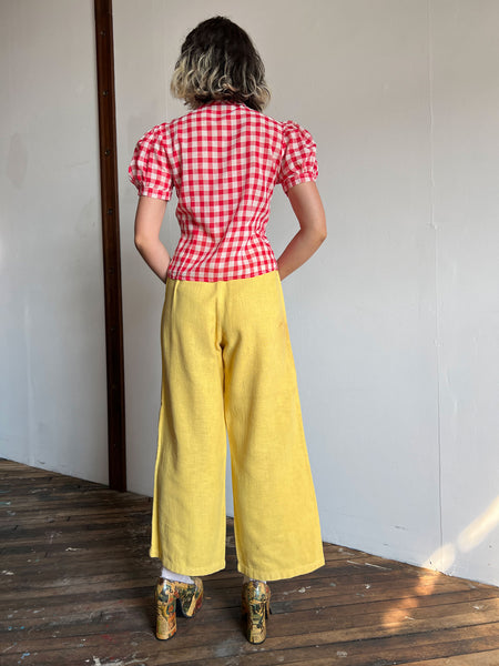 Vintage 1930's Red and White Checked Puff Sleeve Blouse