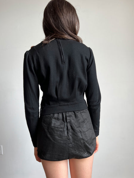 Vintage 1940's Black Wool Blouse with Braided Detailing