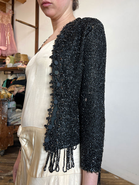 Antique Victorian Era Hand Beaded Black Bodice
