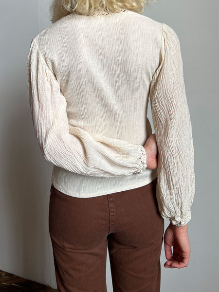 Vintage 1960's White Gauze Hippie Blouse, San Francisco