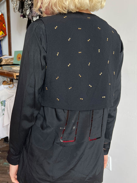 Antique 1920's Women's Silk Blouse with Metal Key Details, Two Piece Blouse and Vest Set, 20's