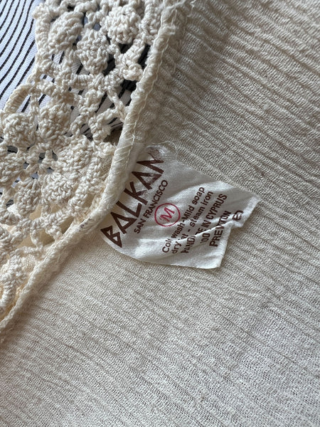 Vintage 1960's White Gauze Hippie Blouse, San Francisco