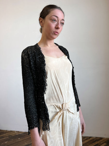Antique Victorian Era Hand Beaded Black Bodice