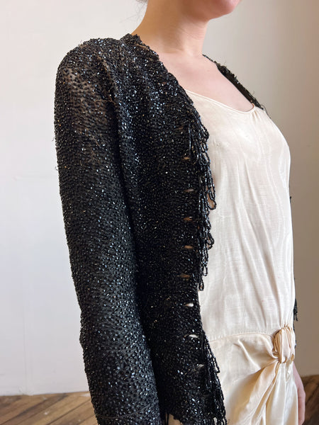 Antique Victorian Era Hand Beaded Black Bodice