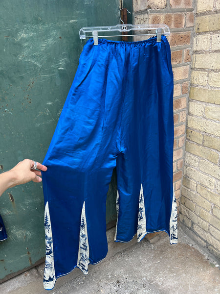 Antique 1920's Blue Silk Satin Three Piece Loungewear Set