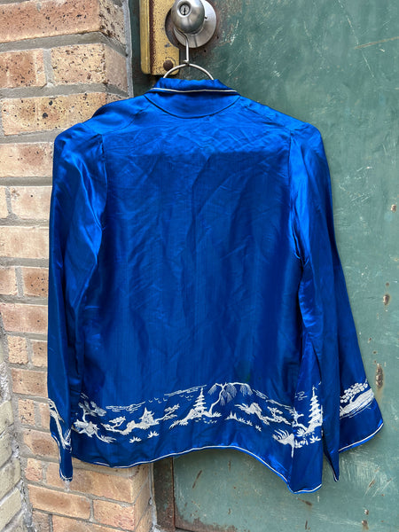 Antique 1920's Blue Silk Satin Three Piece Loungewear Set