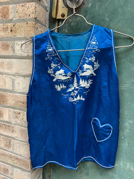 Antique 1920's Blue Silk Satin Three Piece Loungewear Set