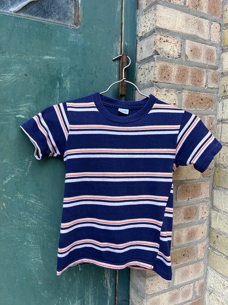 Vintage 1960's Blue and Orange Striped Cotton Baby Tee