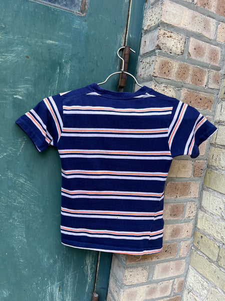 Vintage 1960's Blue and Orange Striped Cotton Baby Tee
