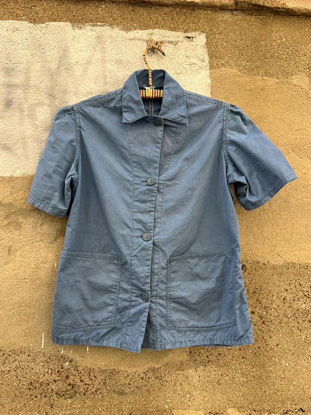 Vintage 1940's Women's Herringbone Twill Button Up Short Sleeve Blouse, United Garment Workers WW2 Era
