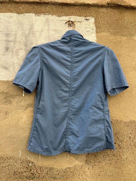 Vintage 1940's Women's Herringbone Twill Button Up Short Sleeve Blouse, United Garment Workers WW2 Era