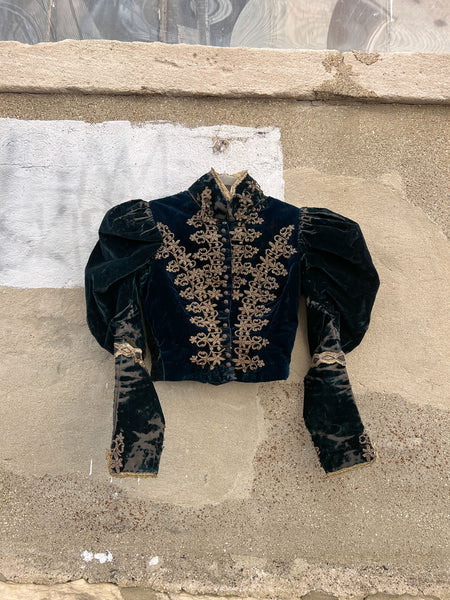 Antique 1880's Aquamarine Velvet BeadedBodice