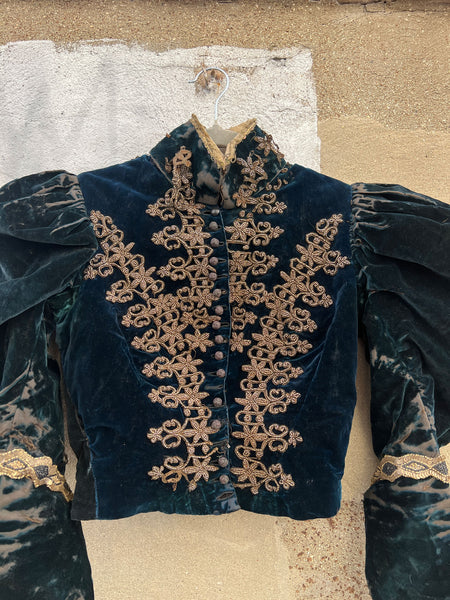 Antique 1880's Aquamarine Velvet BeadedBodice