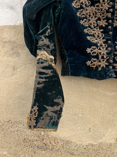 Antique 1880's Aquamarine Velvet BeadedBodice