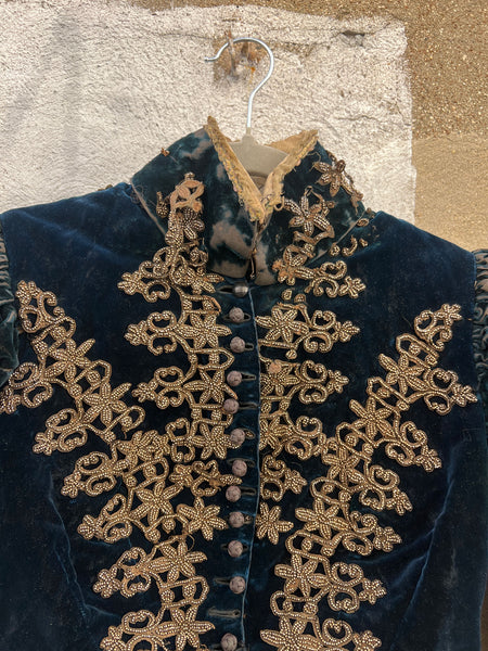 Antique 1880's Aquamarine Velvet BeadedBodice