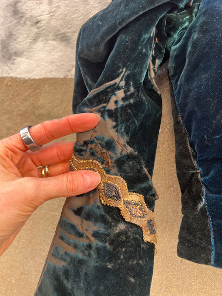 Antique 1880's Aquamarine Velvet BeadedBodice