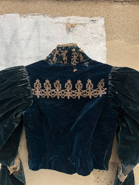 Antique 1880's Aquamarine Velvet BeadedBodice