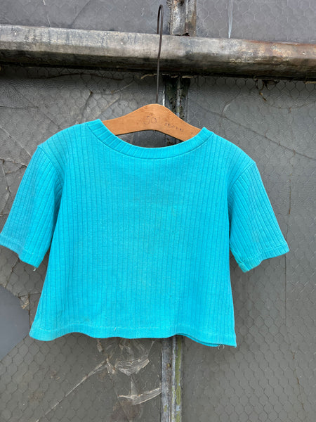 Vintage 1960's Blue Cotton RIbbed Crop Top