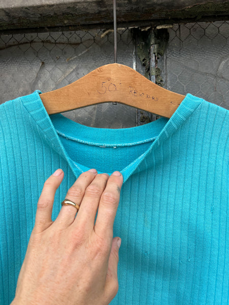 Vintage 1960's Blue Cotton RIbbed Crop Top