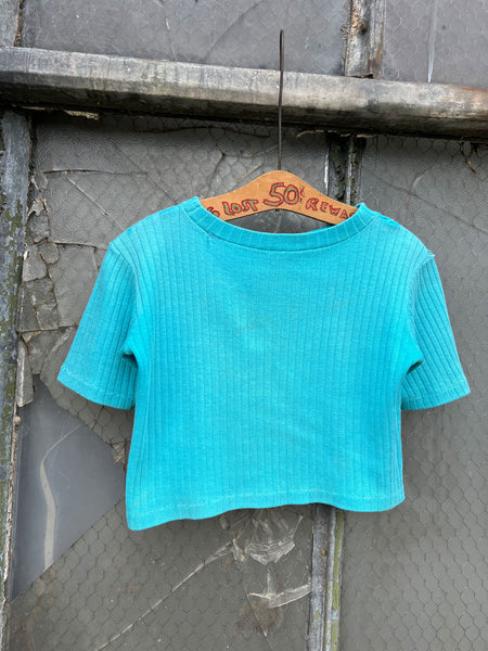 Vintage 1960's Blue Cotton RIbbed Crop Top