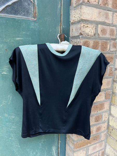 Vintage 1940's Blue Lamé Rayon Jersey Blouse