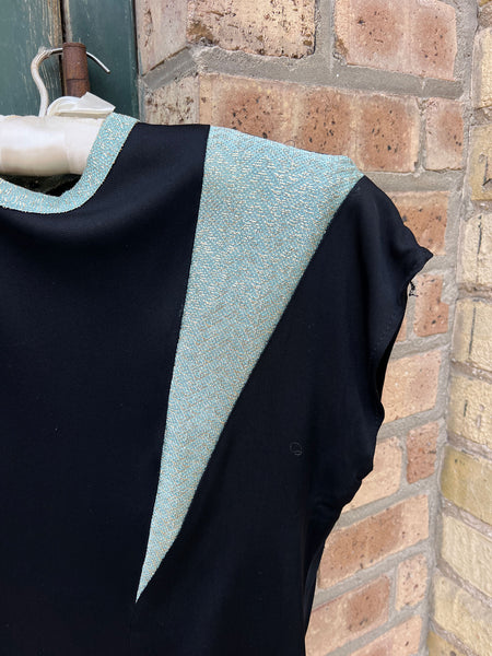 Vintage 1940's Blue Lamé Rayon Jersey Blouse
