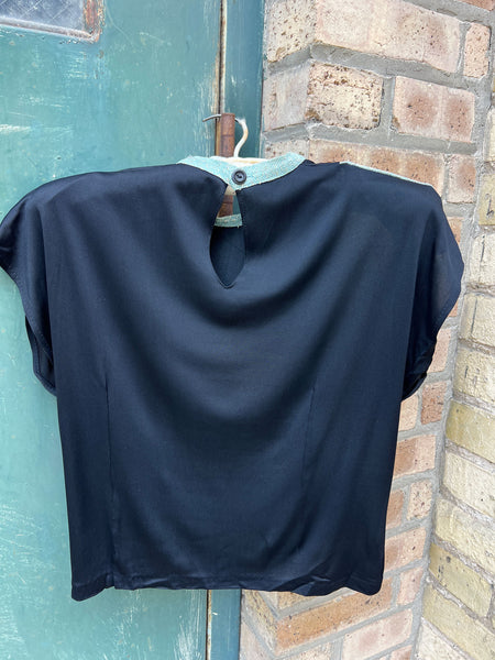 Vintage 1940's Blue Lamé Rayon Jersey Blouse