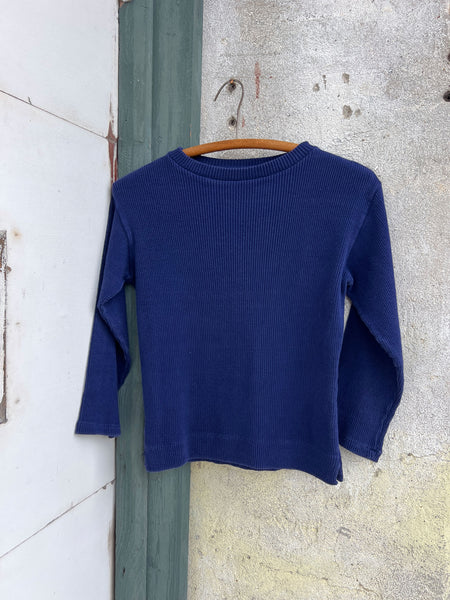 Vintage 1960's Deep Blue Ribbed Cotton Long Sleeve Shirt