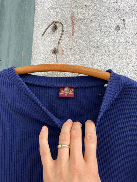 Vintage 1960's Deep Blue Ribbed Cotton Long Sleeve Shirt