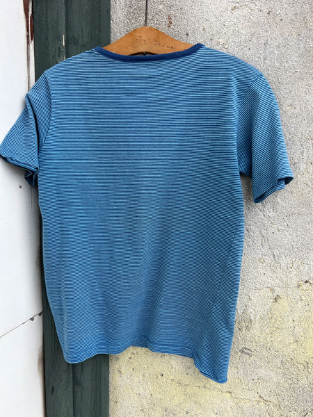 Vintage 1960's - 1970's Blue Striped Cotton T-Shirt