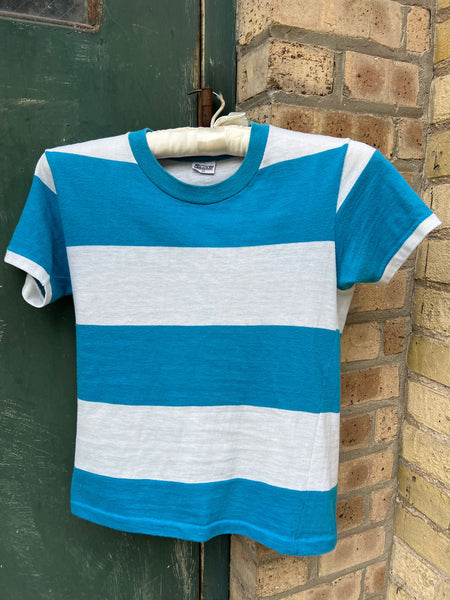 Vintage 1960's Blue and White Striped Cotton T-Shirt