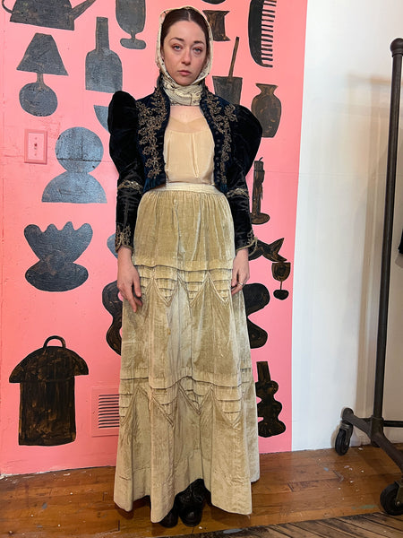 Antique 1880's Aquamarine Velvet BeadedBodice