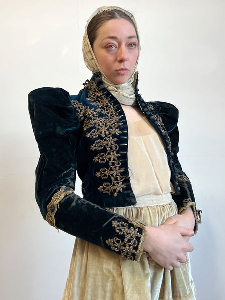 Antique 1880's Aquamarine Velvet BeadedBodice