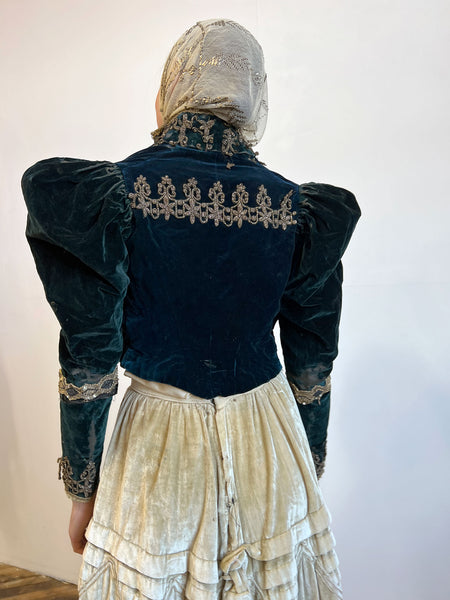 Antique 1880's Aquamarine Velvet BeadedBodice