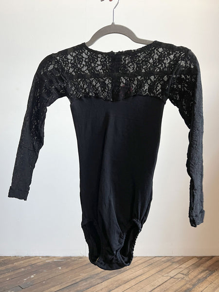 Vintage 1970's - Early 1980's Black Lace Bodysuit, Women's 70's - 80's