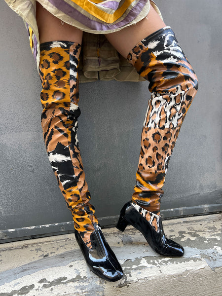 Vintage 1960's SBICCA Animal Print Thigh High Go Go Boots Size 7