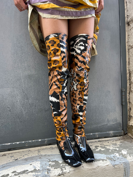 Vintage 1960's SBICCA Animal Print Thigh High Go Go Boots Size 7