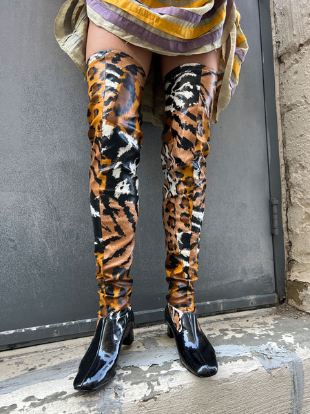 Vintage 1960's SBICCA Animal Print Thigh High Go Go Boots Size 7