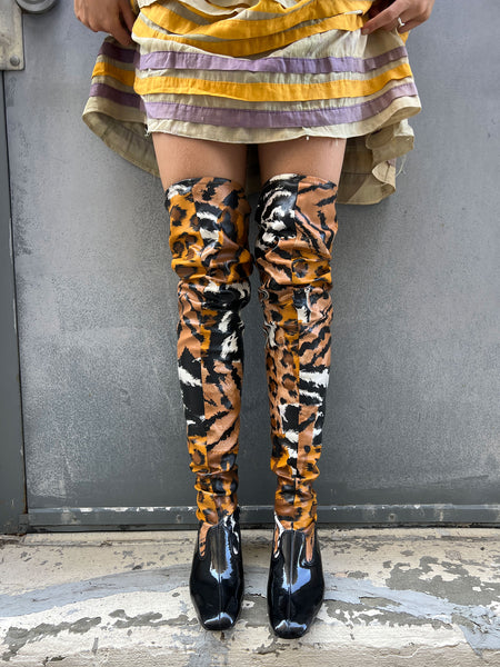 Vintage 1960's SBICCA Animal Print Thigh High Go Go Boots Size 7