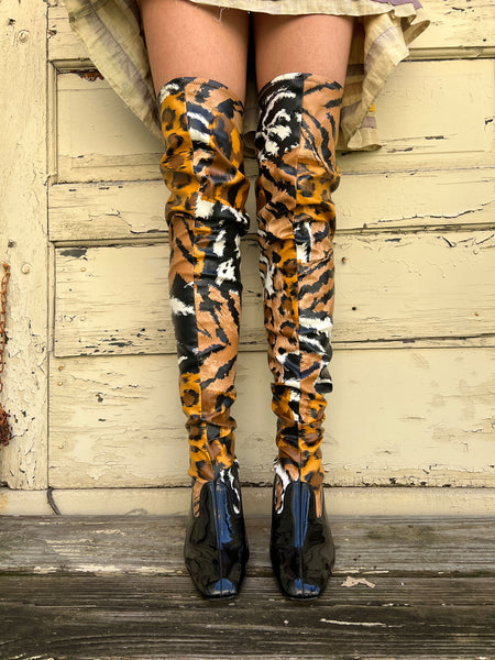 Vintage 1960's SBICCA Animal Print Thigh High Go Go Boots Size 7