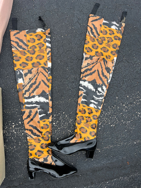 Vintage 1960's SBICCA Animal Print Thigh High Go Go Boots Size 7