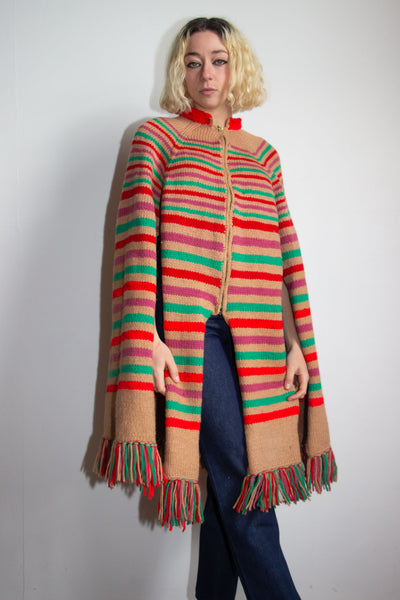 Vintage 1940's - 1950's Striped Wool Cape