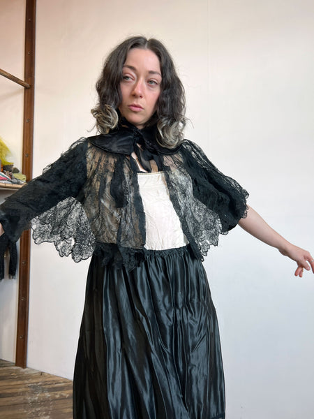 Antique 1890s- 1900's Black Silk Lace Cape