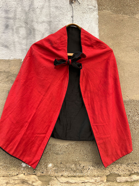 Early Vintage Red and Black Reversible Cape, Costume