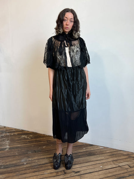Antique 1890s- 1900's Black Silk Lace Cape